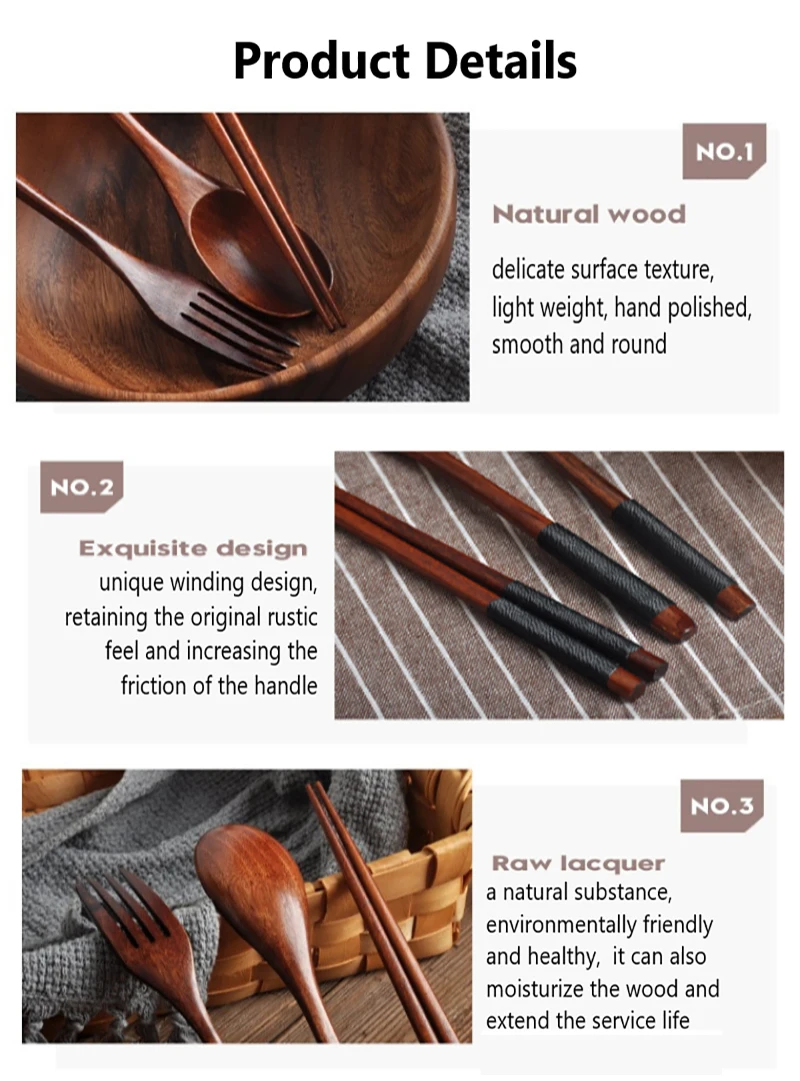 

Korean Style Wooden Tableware 3-piece Set Solid Wood Long Handle Fork Spoon Chopsticks Portable Handmade Gifts Kitchen Utensils