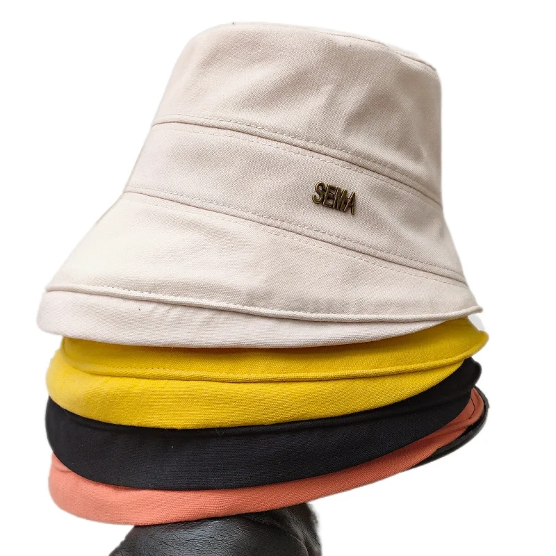 

New Wide Brim Label Bucket Hats For Women Spring Summer Cotton Sun Panama Caps Fashion Sunscreen Outdoor Fishing Fisherman's Hat