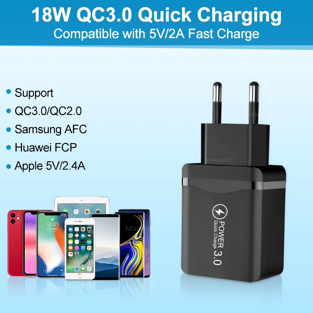 Быстрая зарядка 3 0 зарядное устройство USB 18 Вт QC 4 быстрая портативное Мобильный