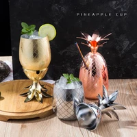 500ml pineapple beer cups with cover stainless steel metal wine coffee straw mug portable cocktail winebowls home bar tool