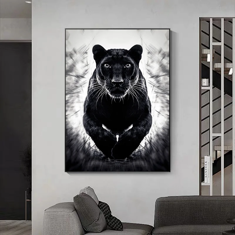 Заказывай картину "Черный пантер и белый холст" для оформления интерьера гостиной или спальни (без рамы).