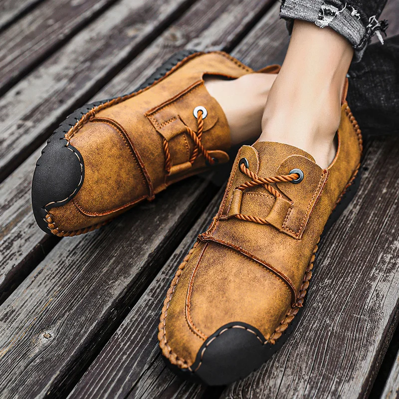 

FLUFF Leather Men's Casual Shoes Luxury Mens Loafers Flats Breathable Slip on Black Driving Shoes Man chaussure homme Size 38~48