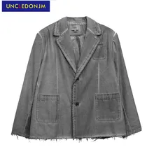 UNCLEDONJM Distressed frayed jacket men autumn hip hop street casual suit jacket harajuku mens suit jacket blazers (1)