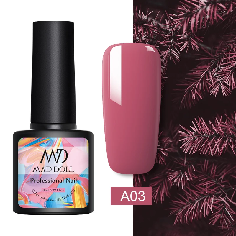 A03 MD MAD DOLL, 8 мл, УФ-гель для ногтей, серый, черный, чистый цвет для ногтей, отмачиваемый Гель-лак, однократный полуперманентный гель для ногтей - Цвет: A03