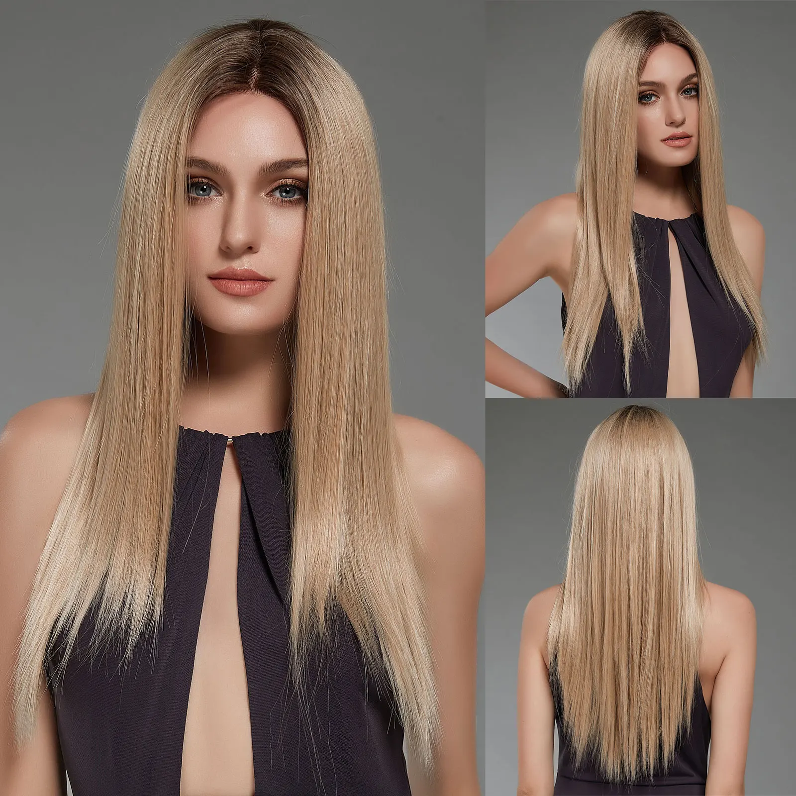 

EASIHAIR Lace Front Wigs Long Brown Ombre Straight Synthetic Wigs for Women Afro Wigs Heat Resistant Lace Frontal Wig Soft Hair