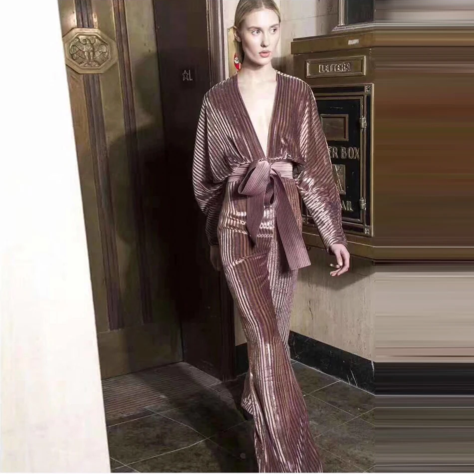 

New shelves fashion brown wine red ladies jumpsuit high quality velvet long sleeve Bodycon Sashes slim celebrity party jumpsuit