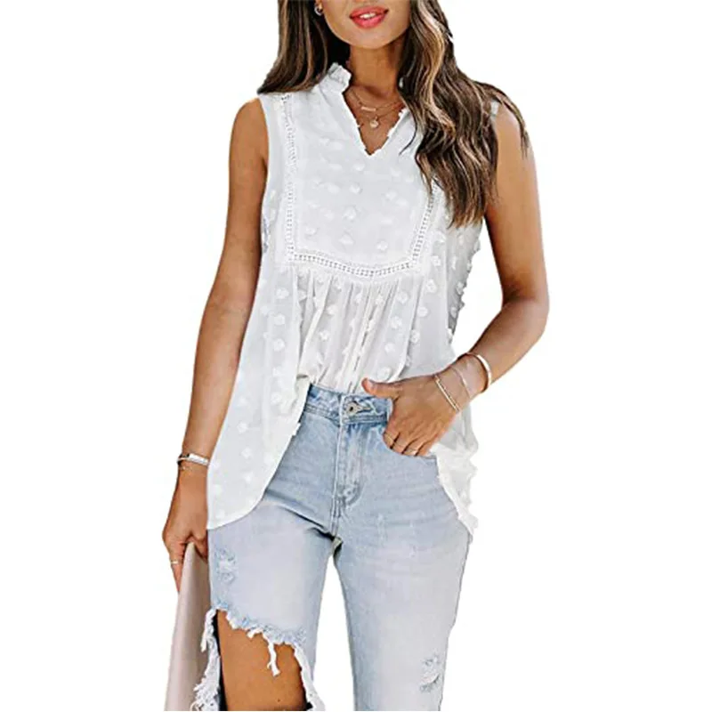 

2021Korean European and American lace stitching polka dot bohemian chiffon vest shirt top women Special occasion dresses