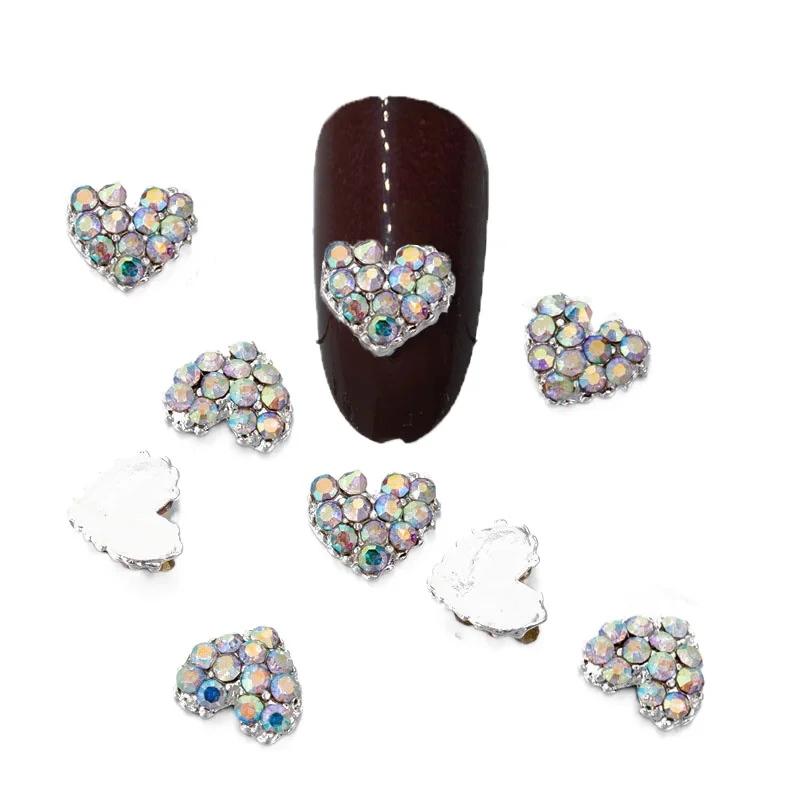 

10Pcs Heart Nail Art Jewelry AB Diamond 3d Kawaii Rhinestones Decoration japanese Manicure Charms Strass Nailart Supply Rainbow