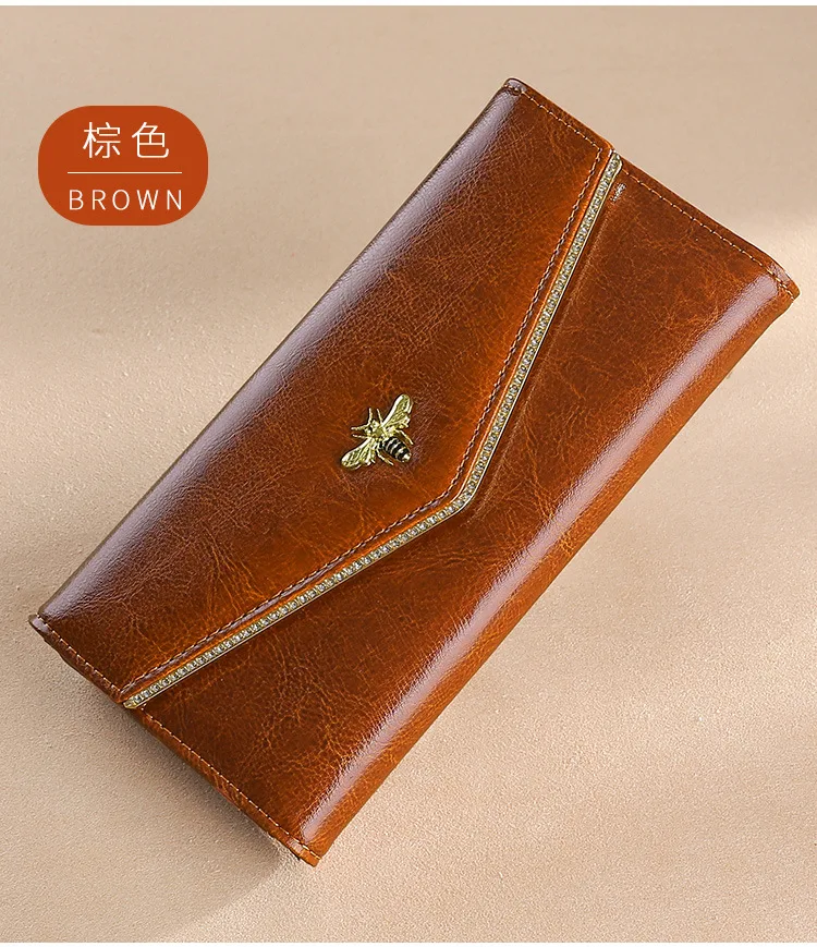 

2021 Long Ladies Leather Clutch Tri-fold Multi-function Mobile Phone Bag RFID Anti-magnetic Cowhide Women's Wallets