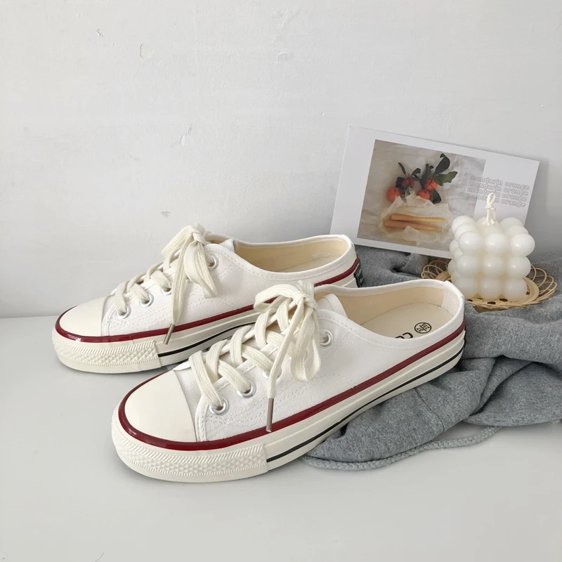 Женские низкие тапочки Новинка 2020 года Парусиновая обувь Белая без застежки