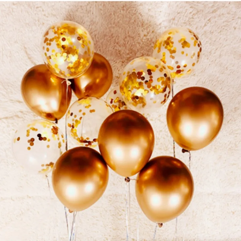 as picture 15pcs of 12" metal gold confetti balloons ink blue white balloon wedding party decoration kids children birthday party supplies - Цвет: as picture