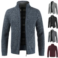mens coats knit high neck zipper down casual long sleeve winter spring cardigan