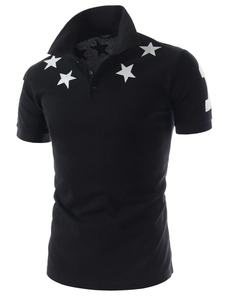

Fashion Five-pointed Star Print Men's Black White T-shirt Cotton Tops Tee Mens Summer Clothing Casual Short Sleeve T Shirts