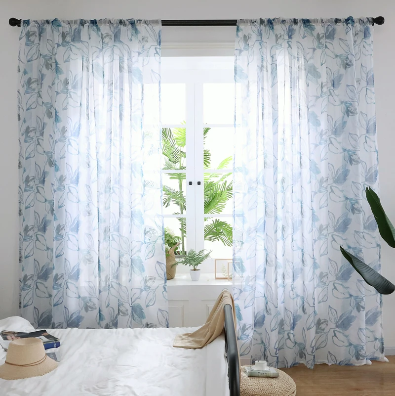 ICECUR готовые на заказ с чернильными листьями вуаль отвесный тюль занавеска s для