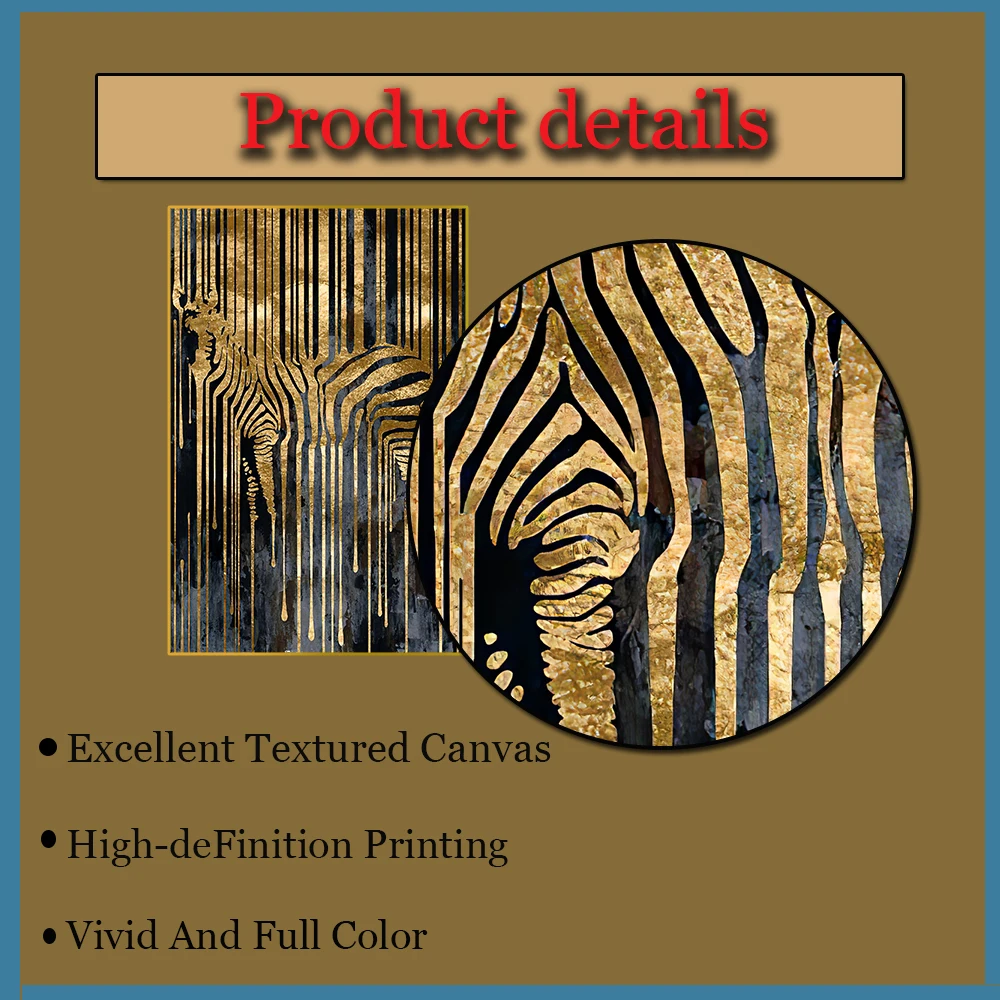 

Abstract gold foil horse zebra print wild animal mural on high-definition canvas print picture for home decoration painting