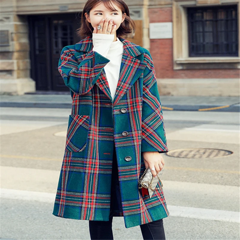 Woolen Coat Female Autumn And Winter New 2018 Plaid In The Long Section Of Large Size Was Thin H0289|Женские пальто| |