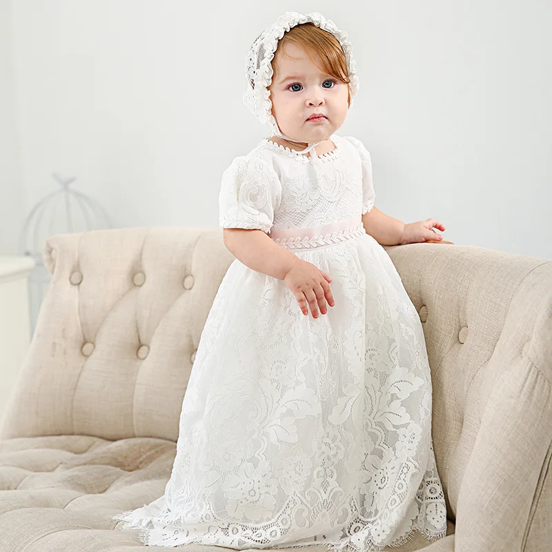 

Boutique Baby Girl Baptism White Lace Dress Newborn Christening Clothes 1 Year 1st Birthday Outfit Baby Evening Party Frocks