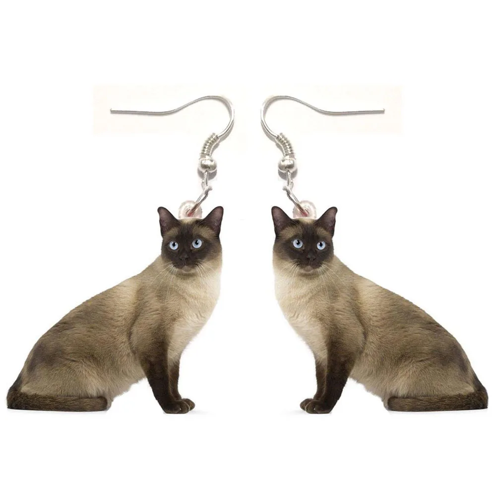 

1 Pair Siamese Cat Acrylic Earrings Stainless Steel Jewelry Charm Gift Girl Fashion Men Charm Earrings for Women Kpop Earrings