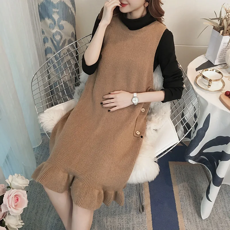 Зимнее платье для беременных женщин костюмы водолазка футболки + трикотажное без