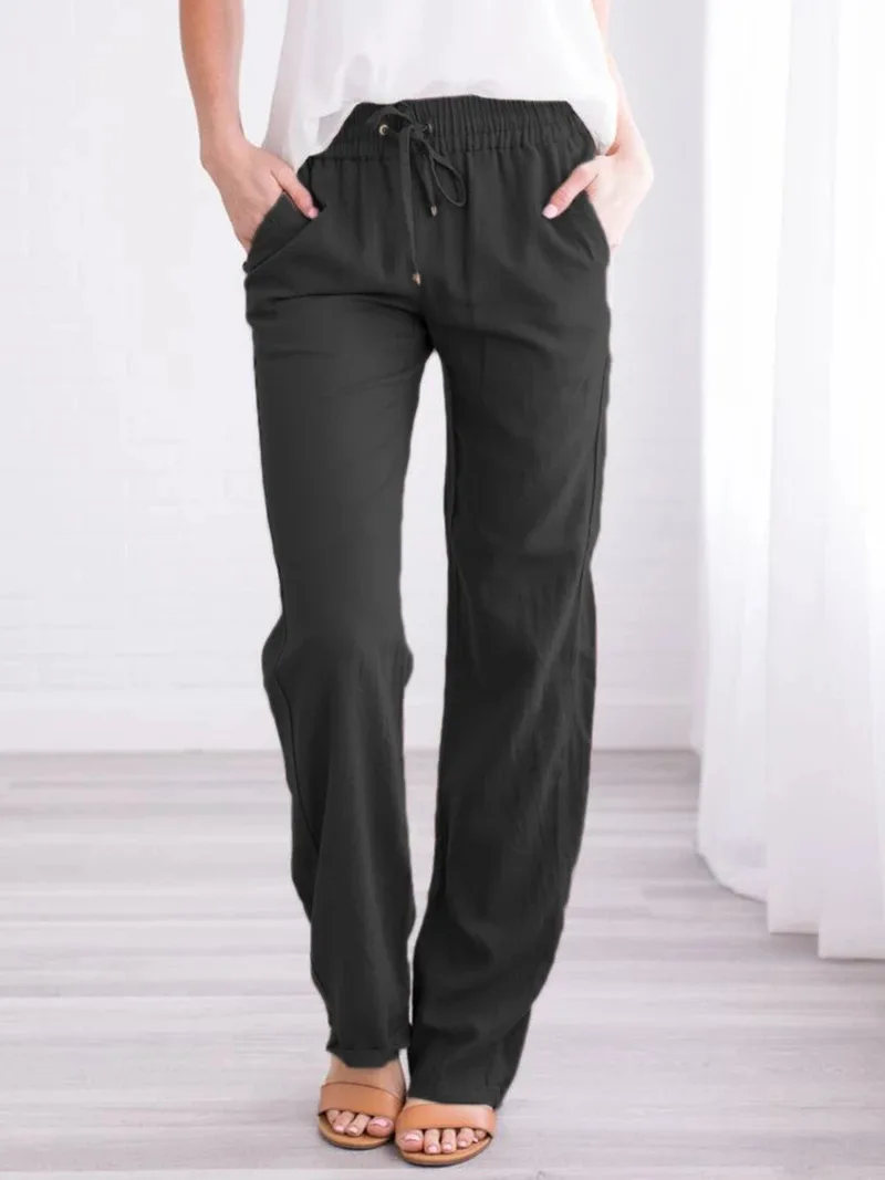 

MRMT 2022 Brand Women's Trousers Hemp Drawstring Loose Women Trousers Casual Wide Leg Pants For Female Trawers Trouser