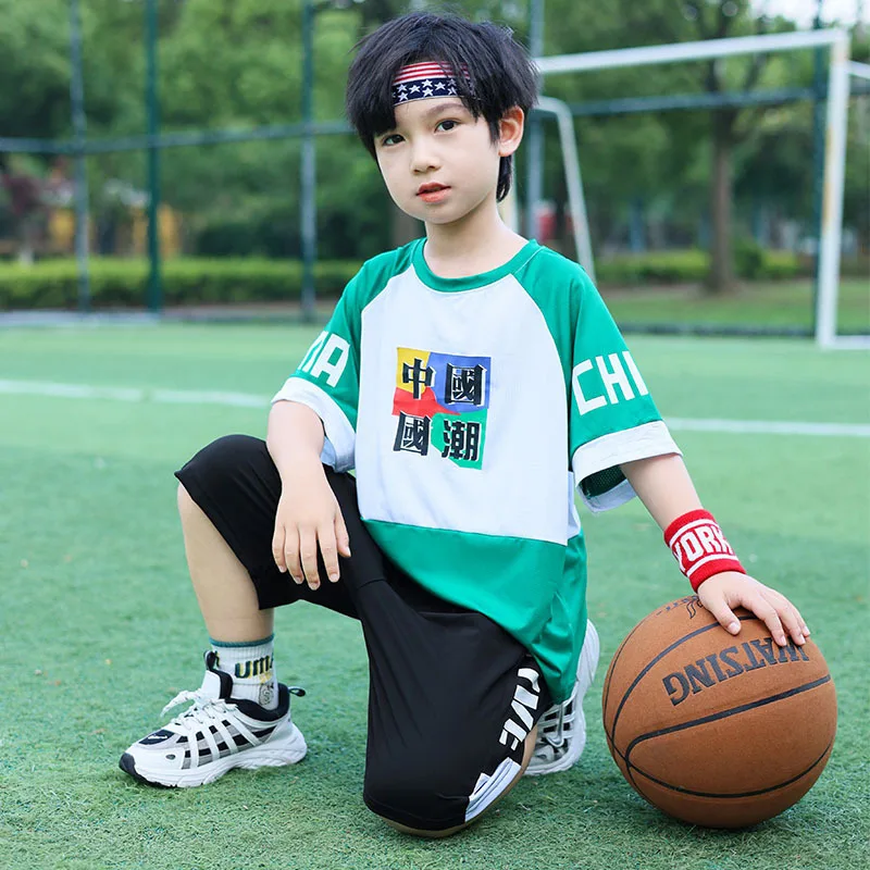 

Sports Suits For Boys Summer New Children's Casual Loose Fashion Sets Korean Cotton Print T-shirts Shorts Teen Boys 2pcs Set