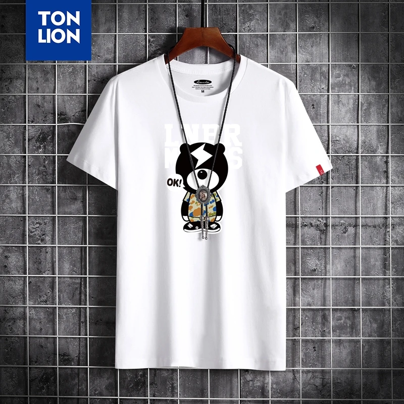 Носки с рисунком медведя из мультика Мужская футболка в стиле преппи Стиль