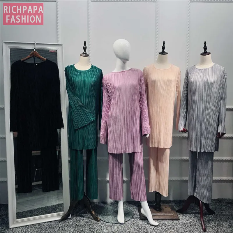 Женский комплект из 2 предметов Топ с длинным рукавом и плиссированные штаны