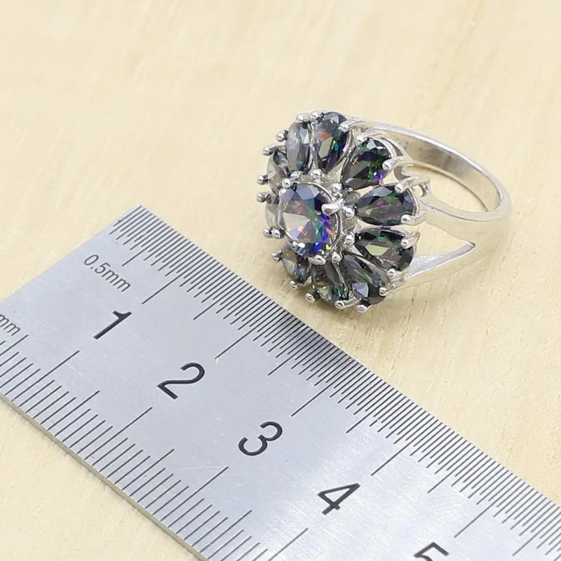 Серебряный цвет с радужным цирконием Дубайский браслет серьги ожерелье подвеска