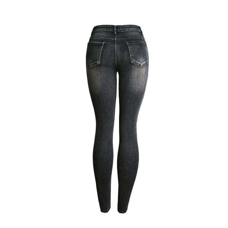 

Motorcycle style European and American women's wear with holes, slim and women's Denim pencil pants and leggings for