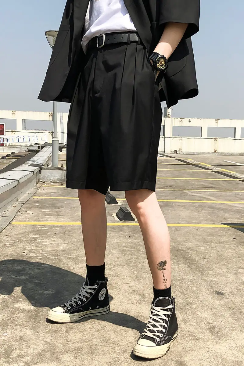 

2020 Summer New Youth Popular Loose Solid Color Waist Elasticated Five-point Trousers Fashion Casual Straight Shorts Black