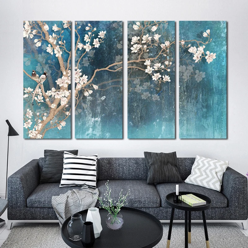 Самодельная живопись маслом на холсте с цветущим миндальным цветком постеры