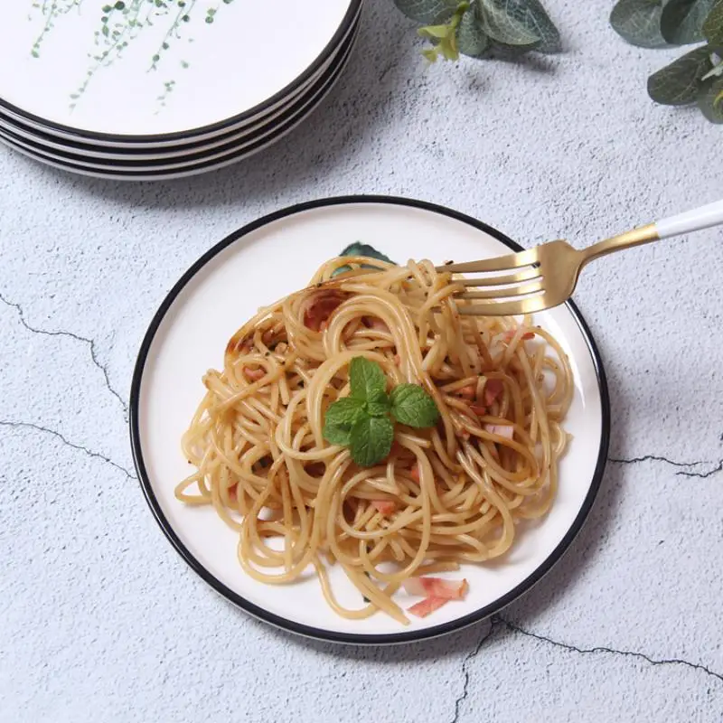 

Creative Green Plant Ceramic Plate Nordic Minimalist Plant Pattern Dish Dessert Plate Kitchen Tableware Household Items