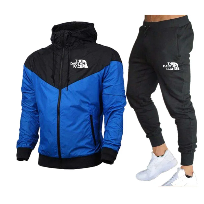 

Fashion jacket men's and women's spring and autumn jacket hooded zipper sports windbreaker jacket + sports pants 2-piece set