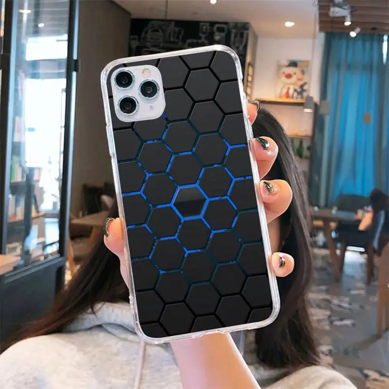 

Hexagonal lattice Phone Case Transparent for iPhone 6 7 8 11 12 s mini pro X XS XR MAX Plus