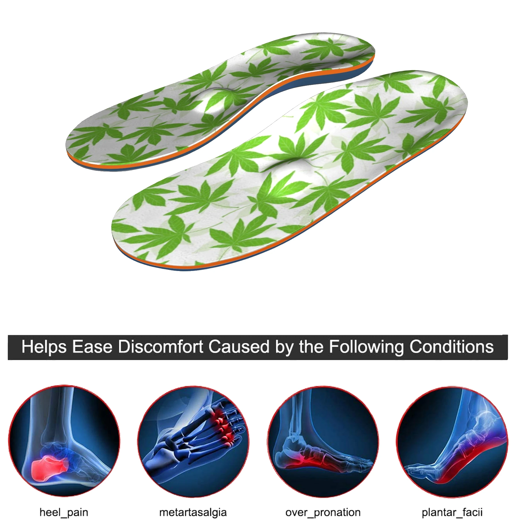 Green Leaf Relieve Flat Foot Pain High Arch Support Insoles Plantar Fasciitis Feet Orthotic Inserts Orthopedic Shoe For Women