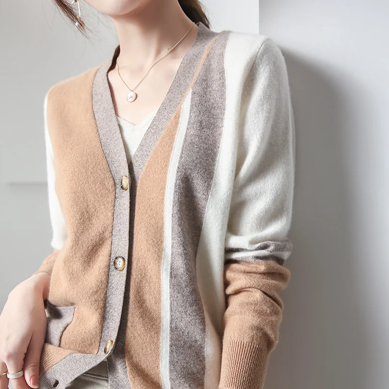 

New Arrival 100% Pure Wool Cashmere Sweater Women Pile V-Neck Cardigans Long Sleeve Solid Color Knit Bottoming Shirt Plus Size