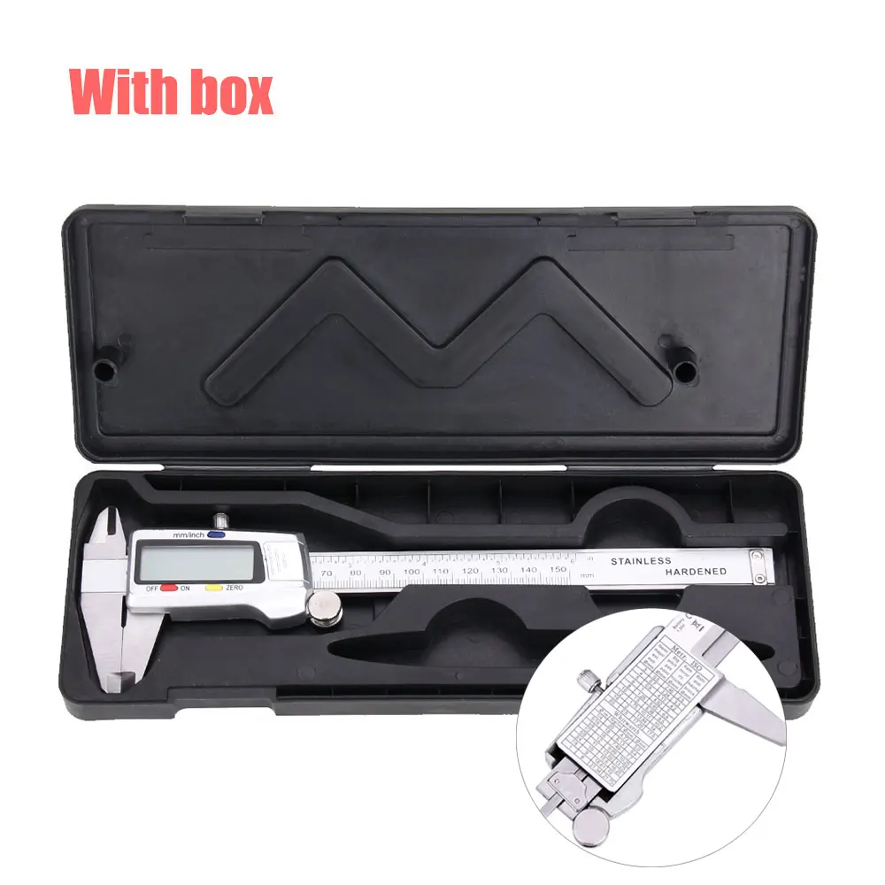 steel-with box Нержавеющая сталь цифровой штангенциркуль с нониусом, 6 дюймов Электронный штангенциркуль 150 мм суппорт микрометр цифровой Линейка, измерительный инструмент - Цвет: steel-with box
