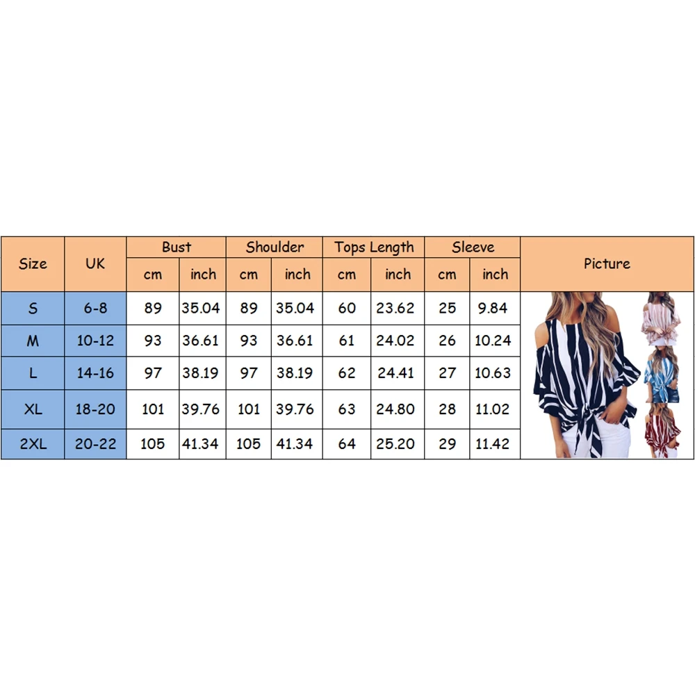 

Casual Women Striped Cold Shoulder Loose Tops Front Bow knot tied Ruffles Ladies Summer Casual Baggy Shirt Blouse