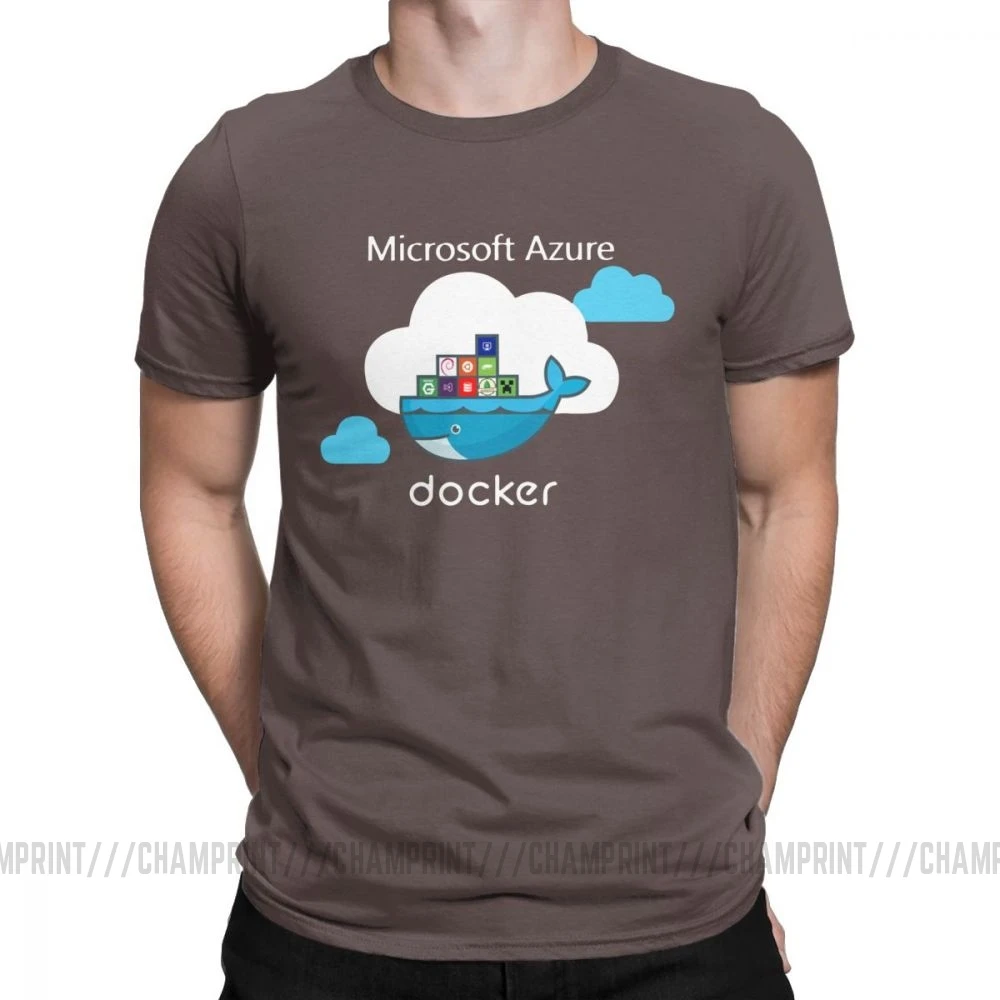 Мужские футболки Docker On Azure, одежда из чистого хлопка, крутые футболки с коротким рукавом и круглым воротником размера плюс - Цвет: Коричневый