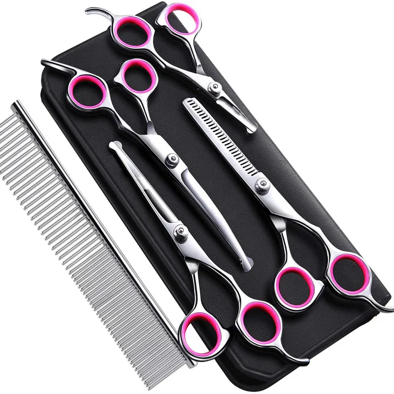 

4CR Stainless Steel Safety Round Tip Pet Grooming Scissor, Titanium Coated Pet Grooming Scissor for Dogs, (4 scissors set)