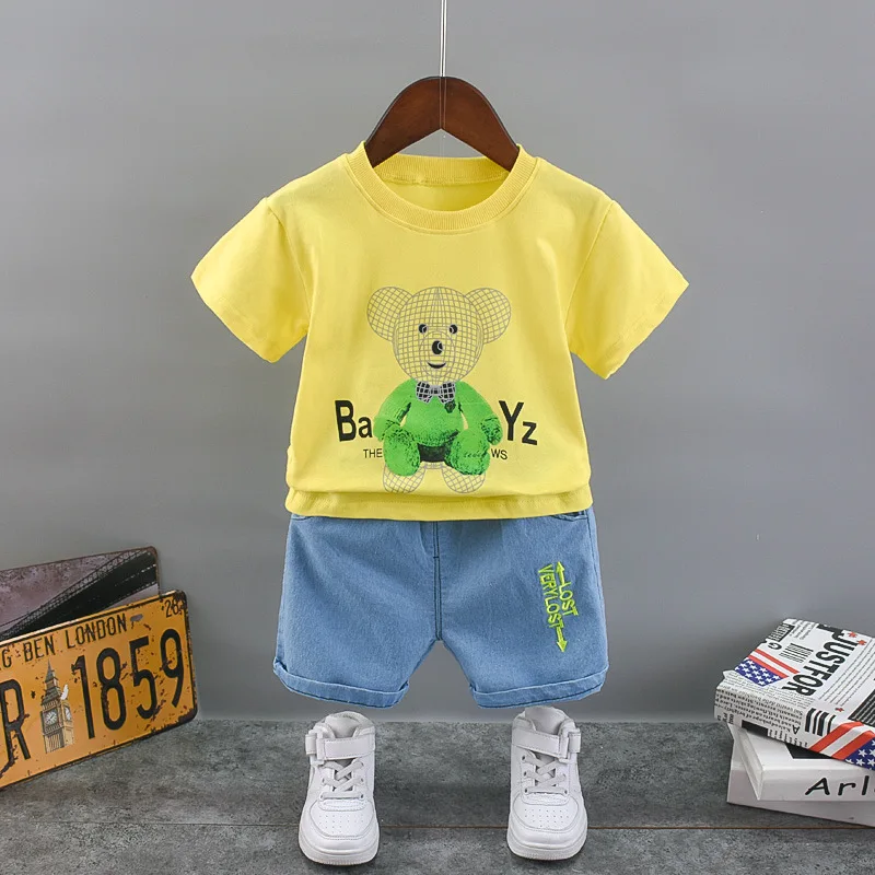 

Fashion Boys Casual Cotton Sports Suit 12M-4Y Summer Baby Boys Clothing Sets New Kids Boys Tops T-shirt+Black Shorts 2 Pcs