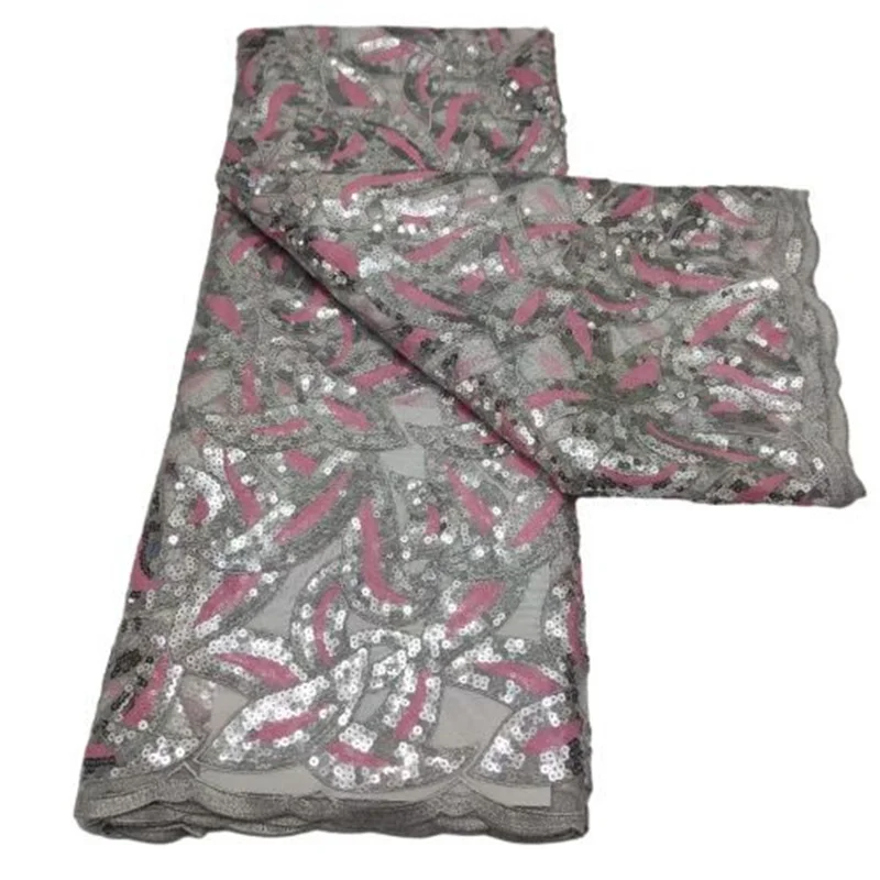 Tela de encaje franc&eacute;s de seda con lentejuelas blancas, 2021 Multicolor, tela de encaje africano de alta calidad, malla de encaje Nigeriano para boda-2