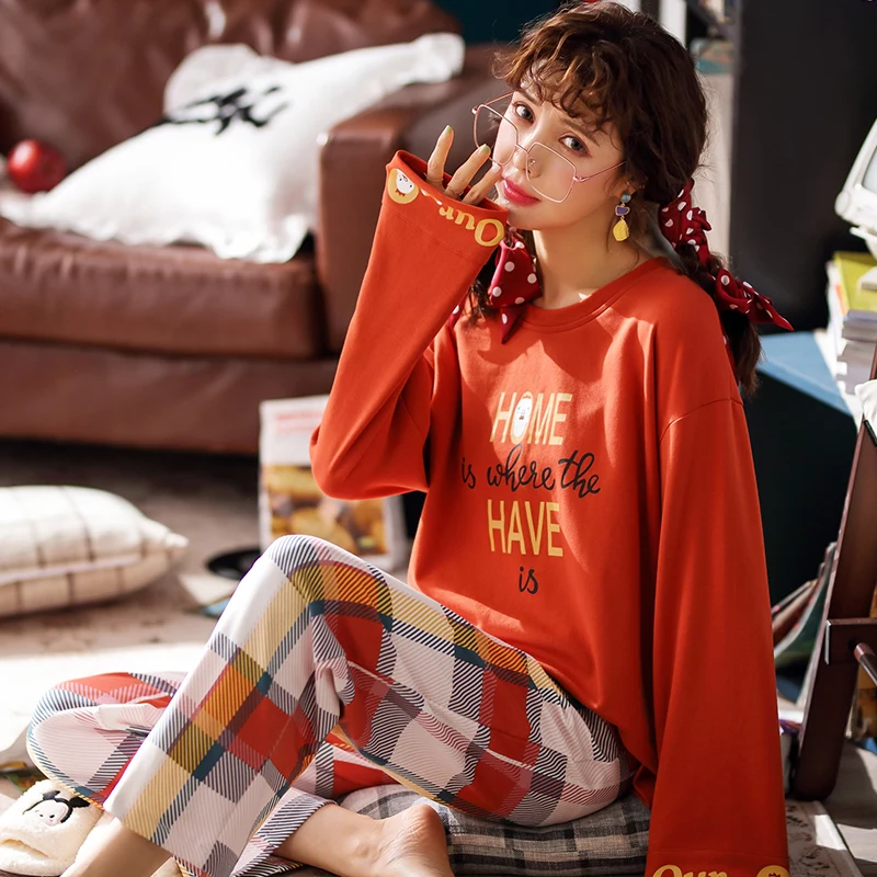 Рождественский Женский пижамный комплект для взрослых Новинка осени 2019 Удобный