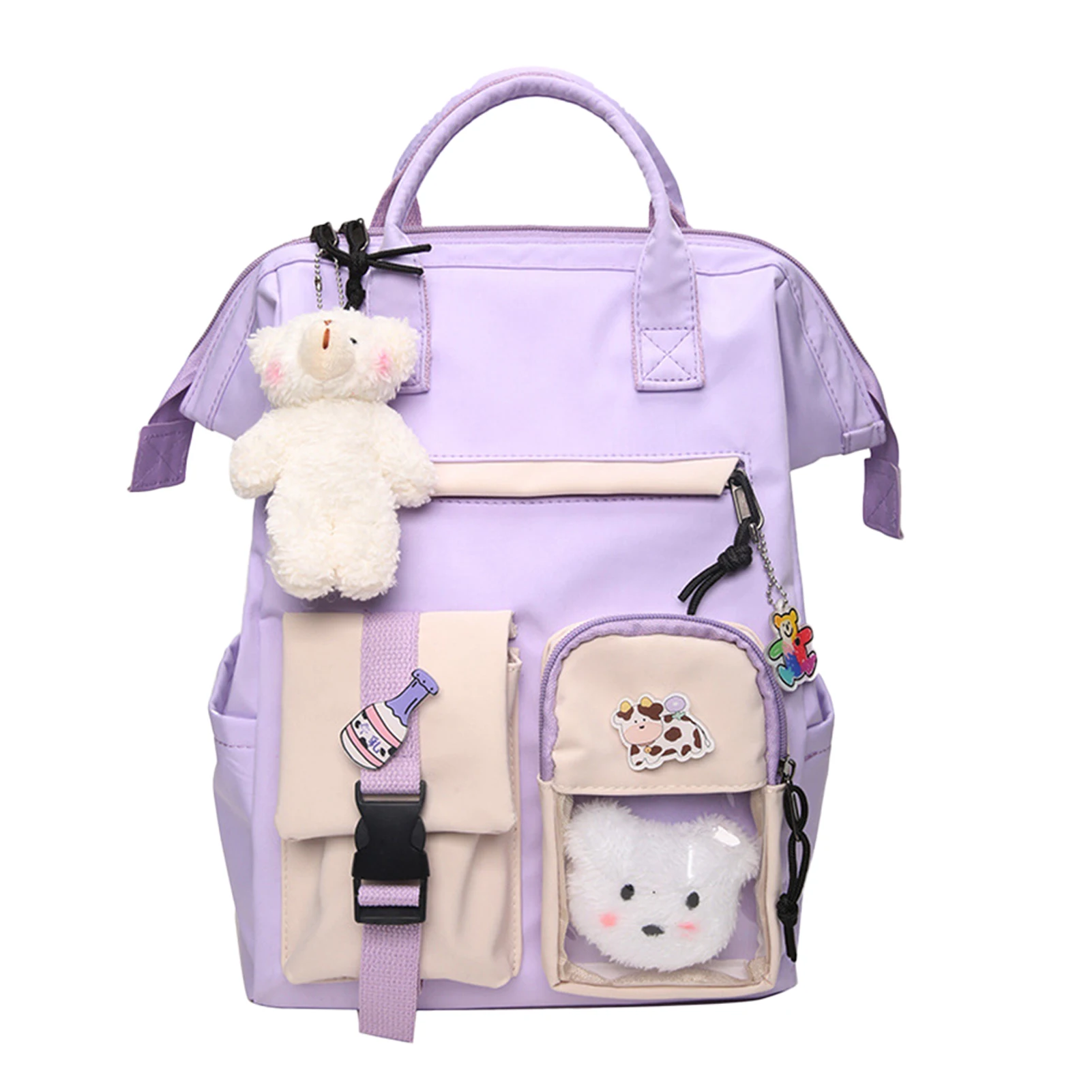 

Girls Gift College With Plush Pendant School Backpack Shoulder Students Bookbag Large Capacity Cute Kawaii Travel Daypack Casual