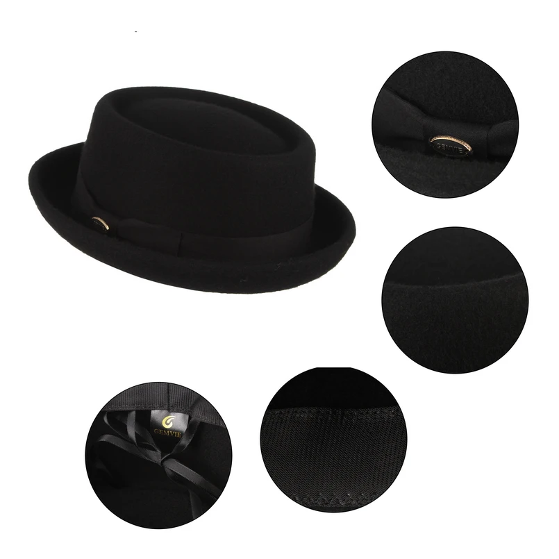 GEMVIE/для мужчин и женщин, шерсть, войлок, дробилка, Шляпа Fedora, винтажный изогнутый край, свиной пирог, шерстяная шапка, сезон осень-зима