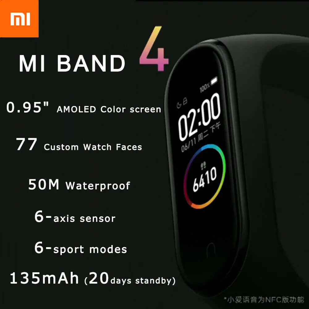 Стандартная версия оригинальный Xiaomi Mi Band 4 умный Браслет цветной сенсорный экран