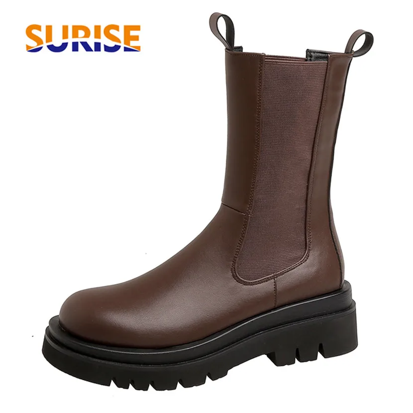 

Winter Women Chelsea Boots Black Black Beige PU Casual Party Office Lady Round Toe High Heel British Plush Platform Ankle Boots