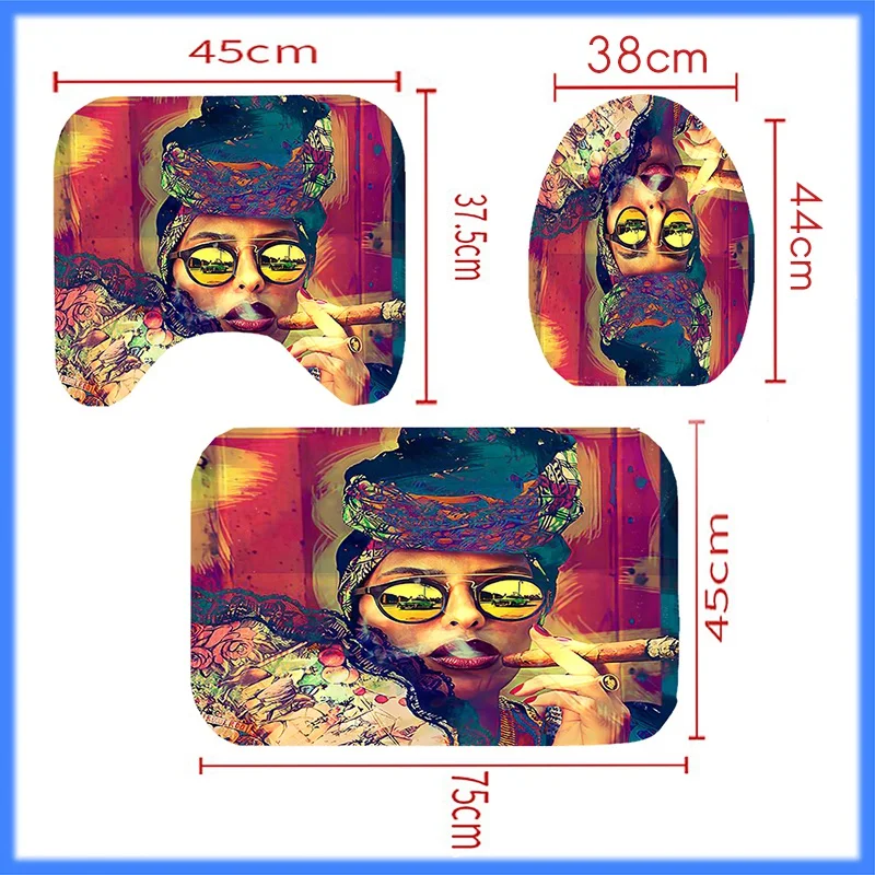 

Elegant Woman Print Shower Curtain Set Fashion Girl Polyester Bathroom Curtains Anti-Slip Bath Mats Carpets Rugs