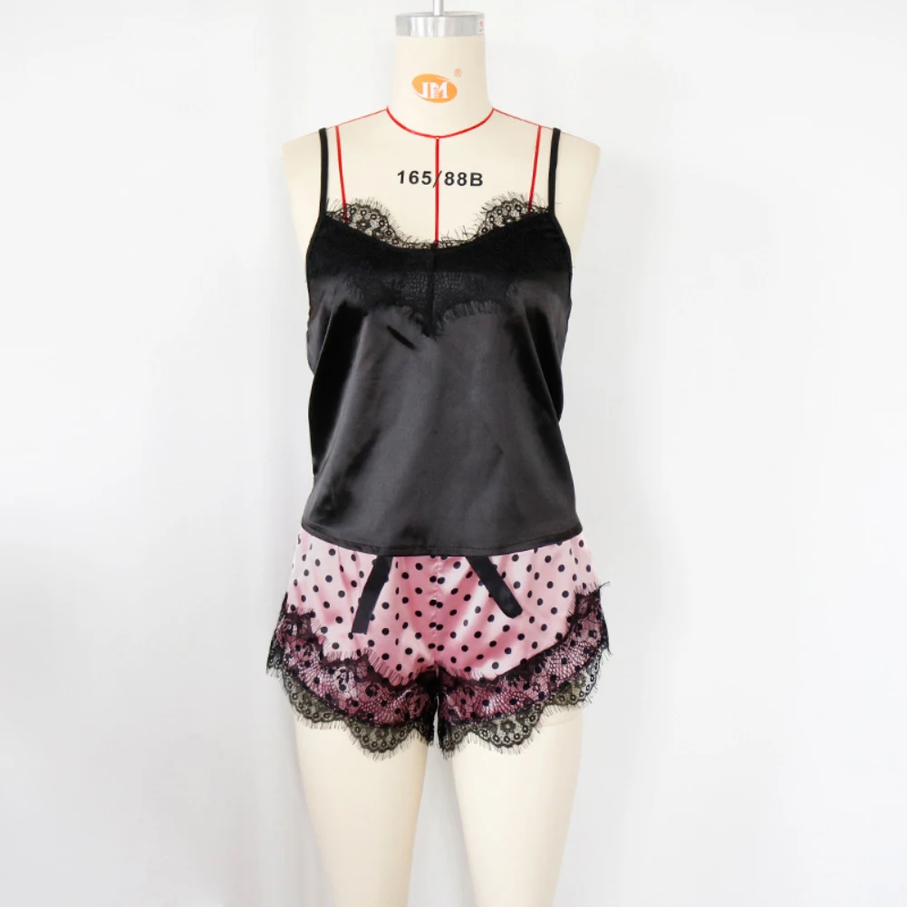 Женские пижамы сексуальные кружевные шелковые комплект укороченный топ одежда