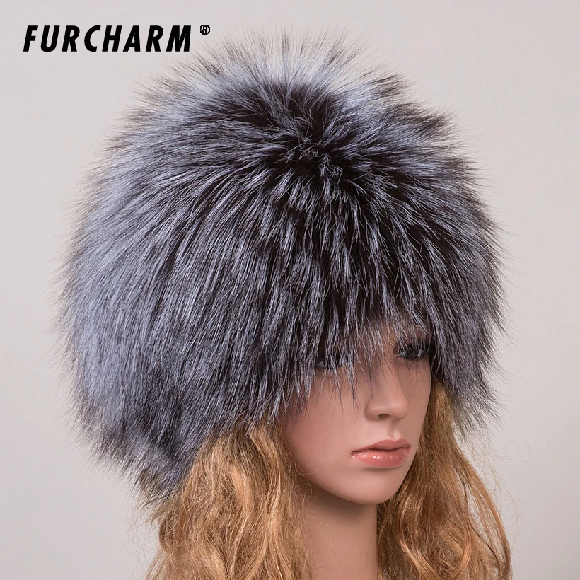 Женская шапка зимняя из 100% натурального Лисьего меха с помпоном Меха чернобурки